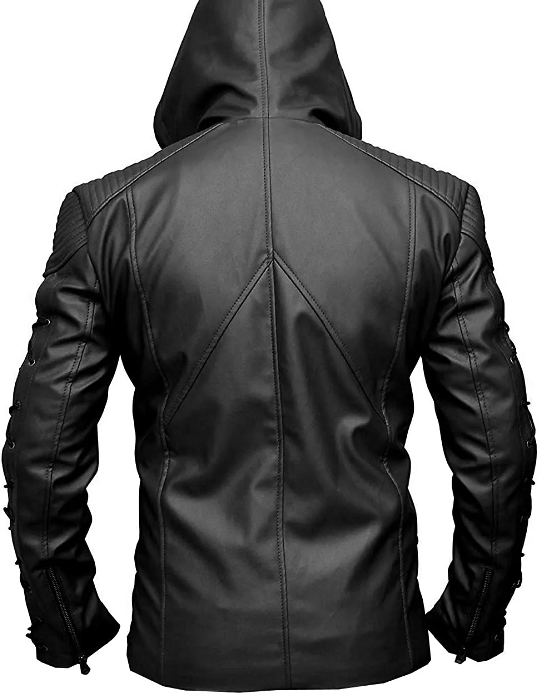 Arrow Inspired Black Hood Leather Jacket