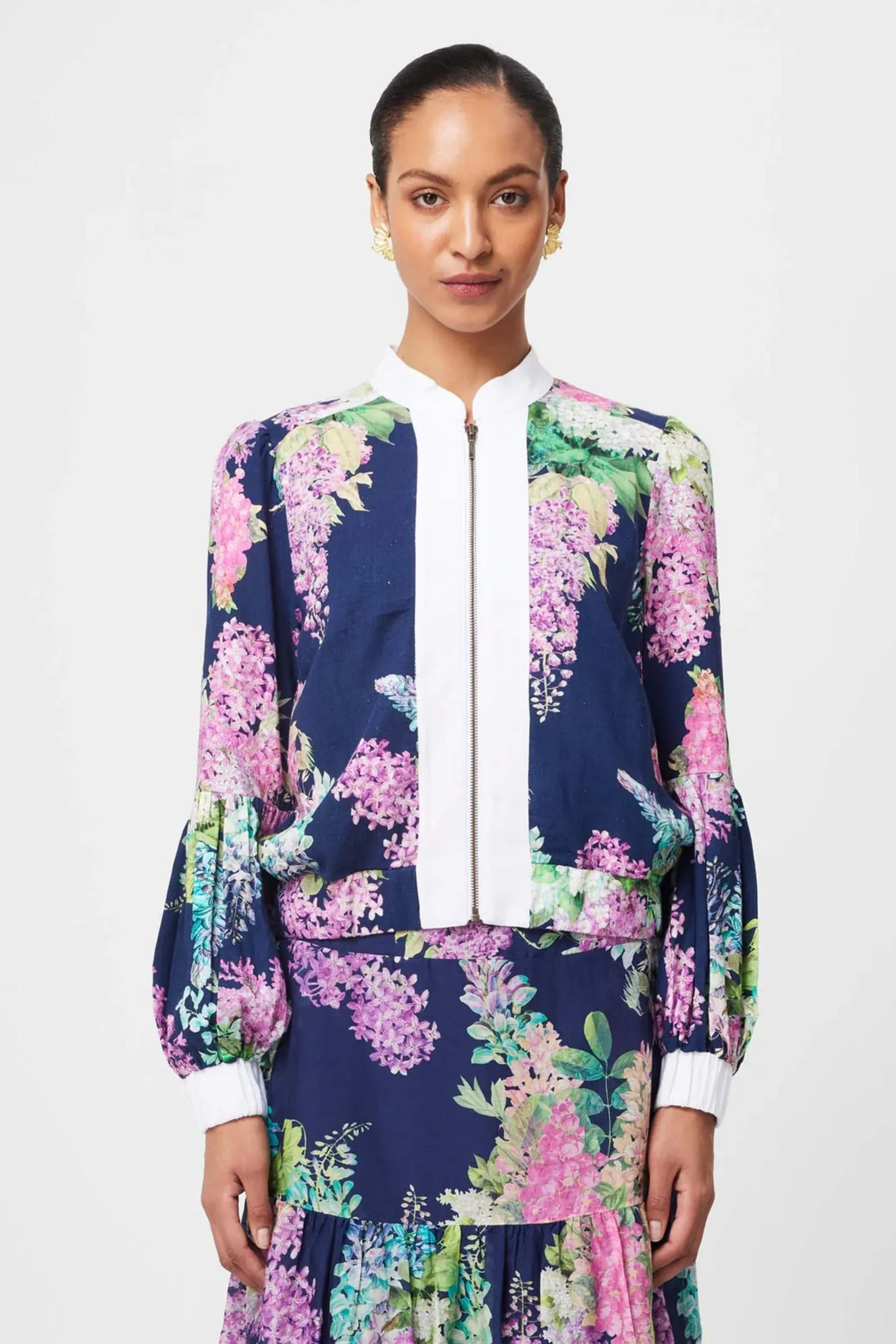 Augustine Contrast Trim Jacket | Navy Wisteria