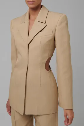 Beige Waist Cut-Out Blazer