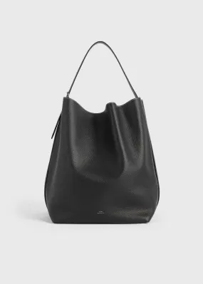 Belted grained-leather tote black