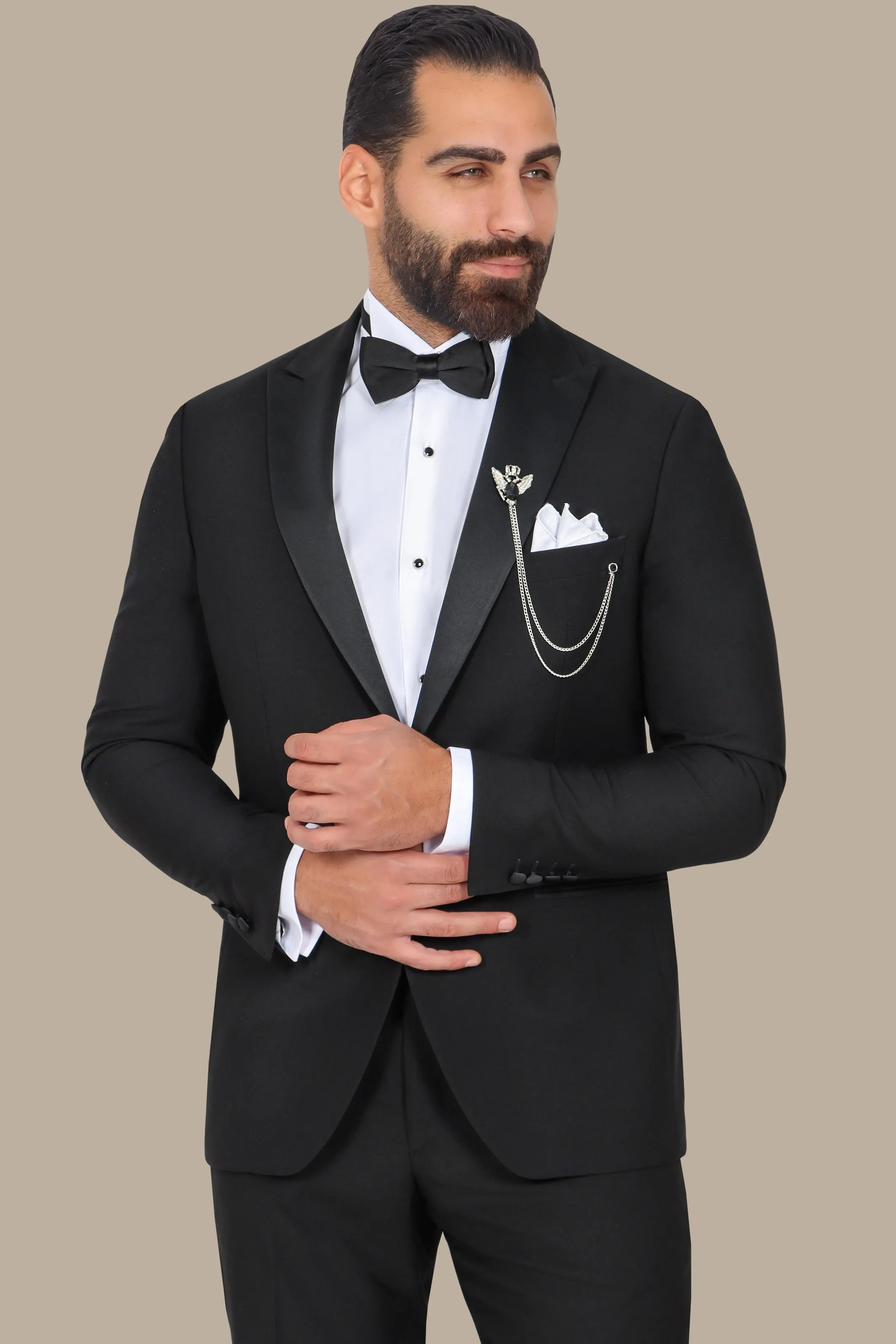 Black Double-Breasted Tuxedo with Peak Lapel - Two Button Classic