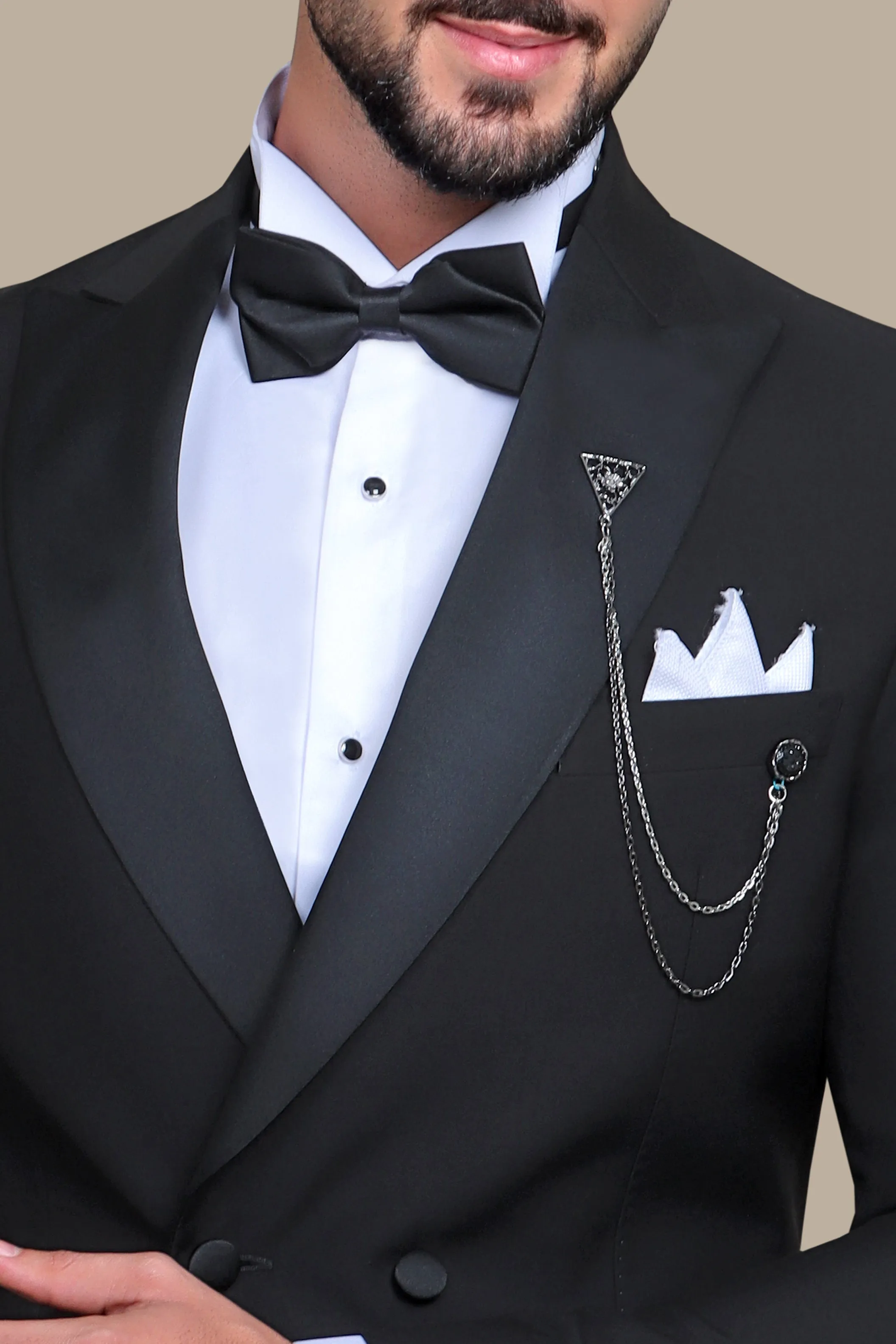 Black Double-Breasted Tuxedo with Peak Lapel - Two Button Classic