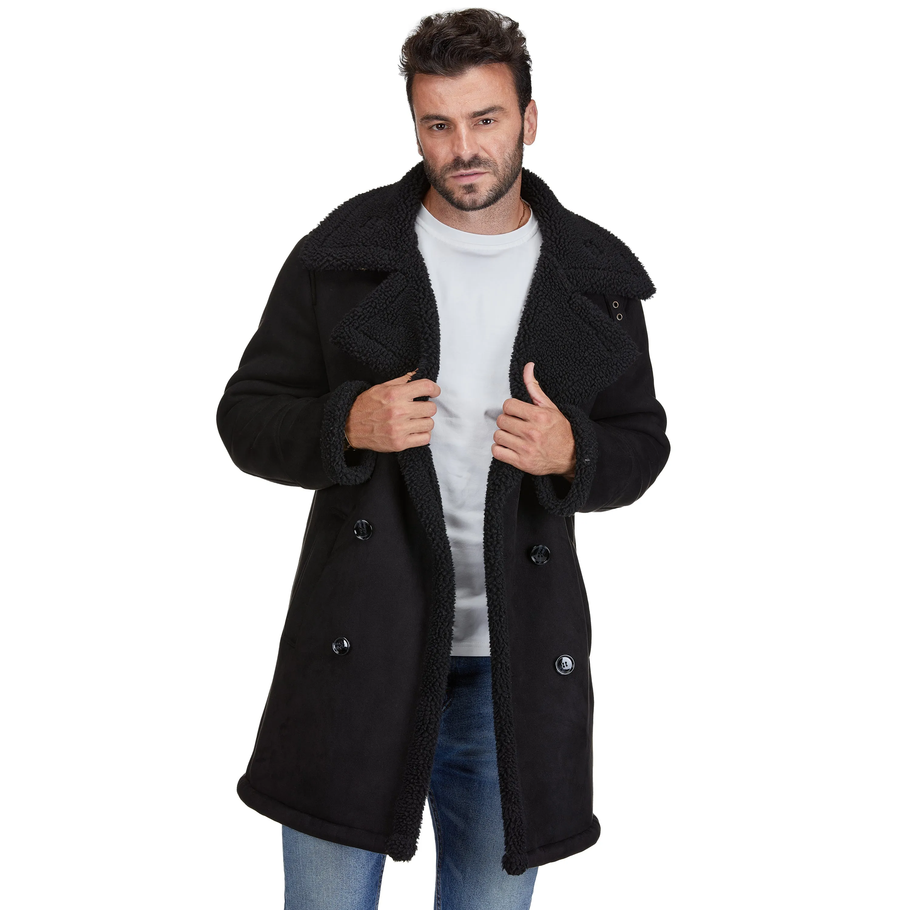 Braveman Faux Shearling Double Breasted Overcoat