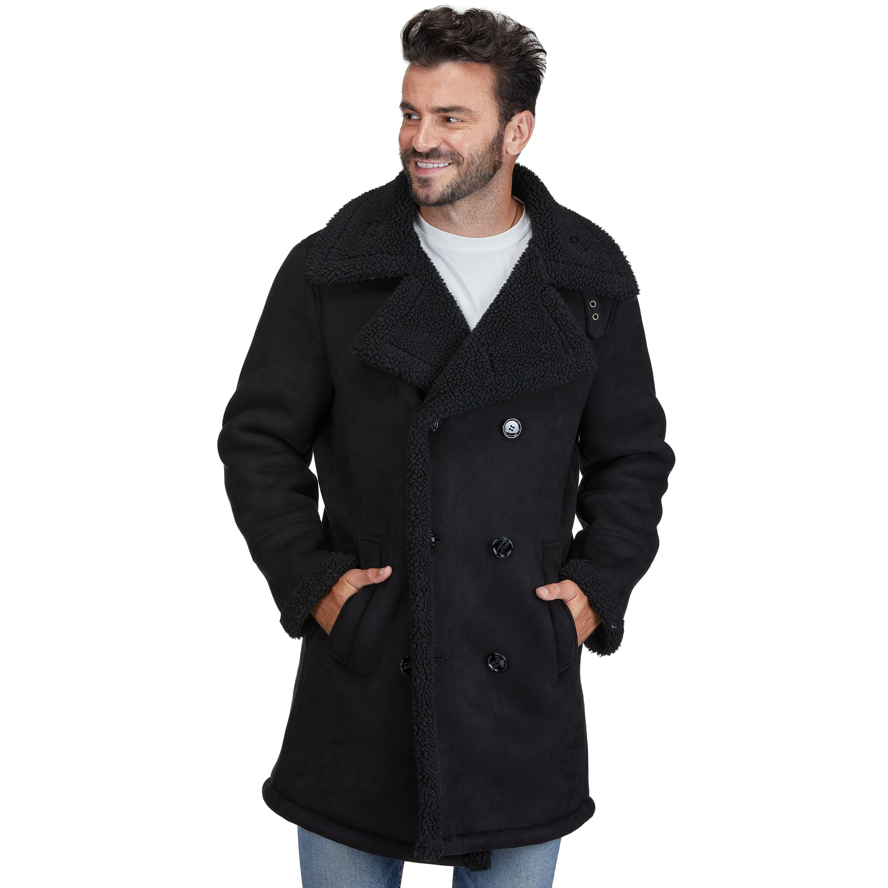 Braveman Faux Shearling Double Breasted Overcoat