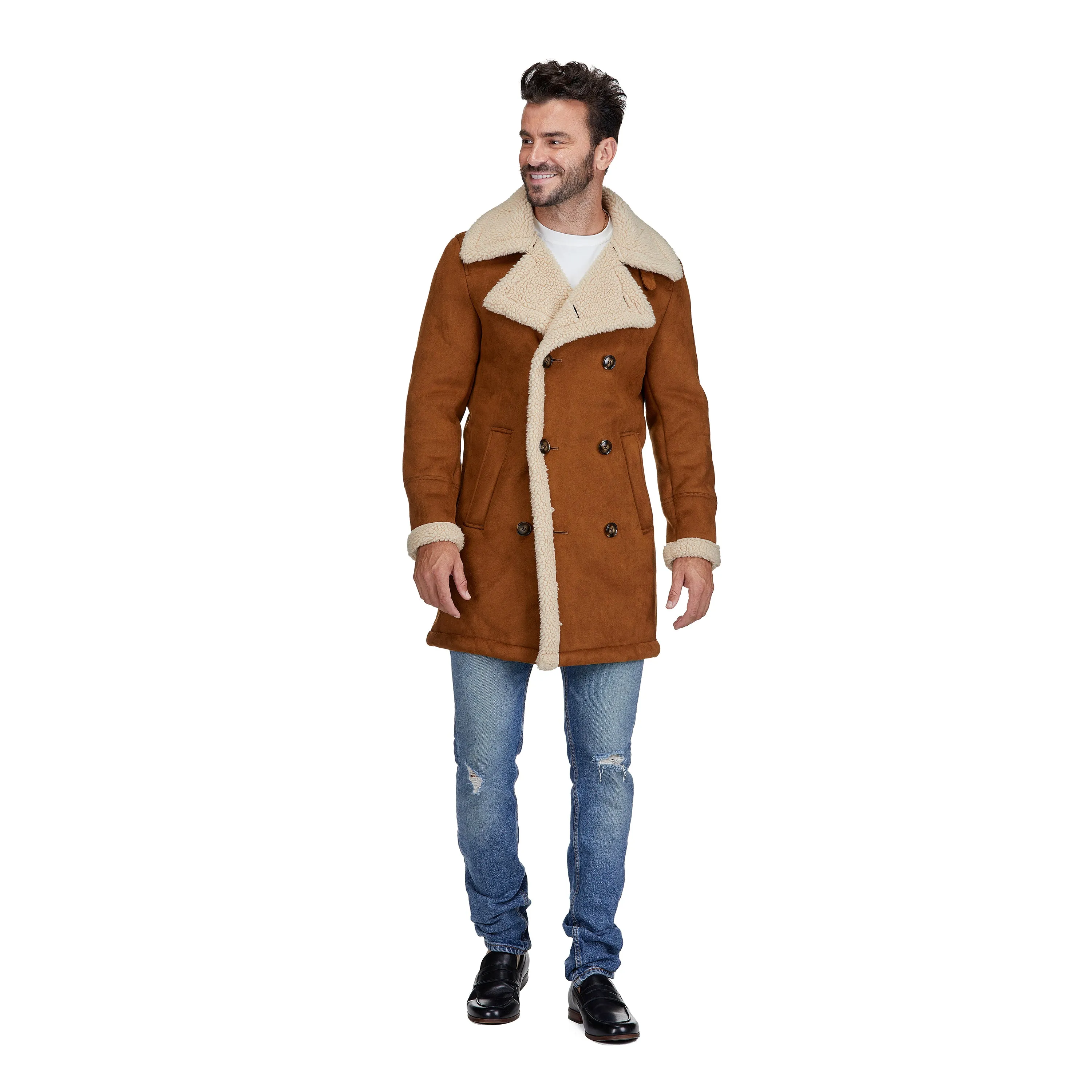 Braveman Faux Shearling Double Breasted Overcoat