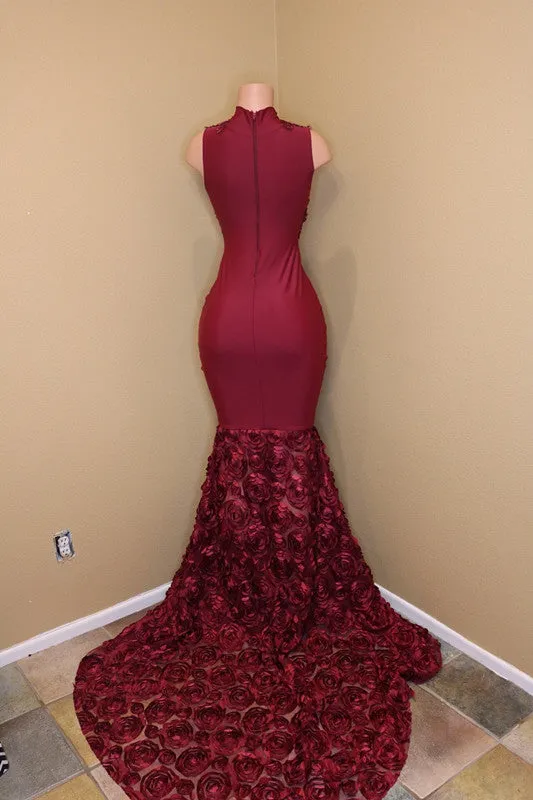 Burgundy mermaid prom dress, long evening gowns