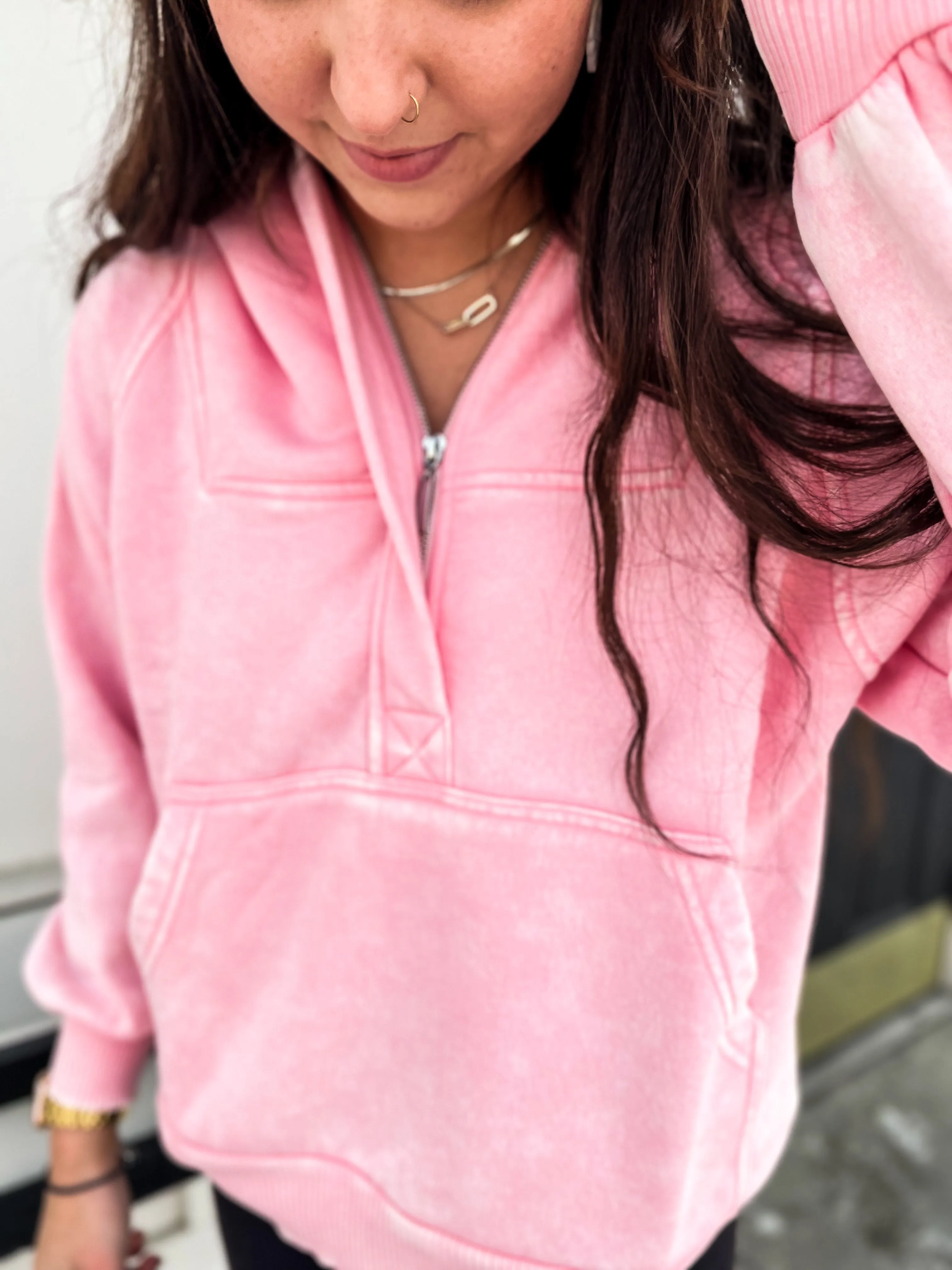 Casual Charm Oversized Kangaroo Hoodie- DK Pink