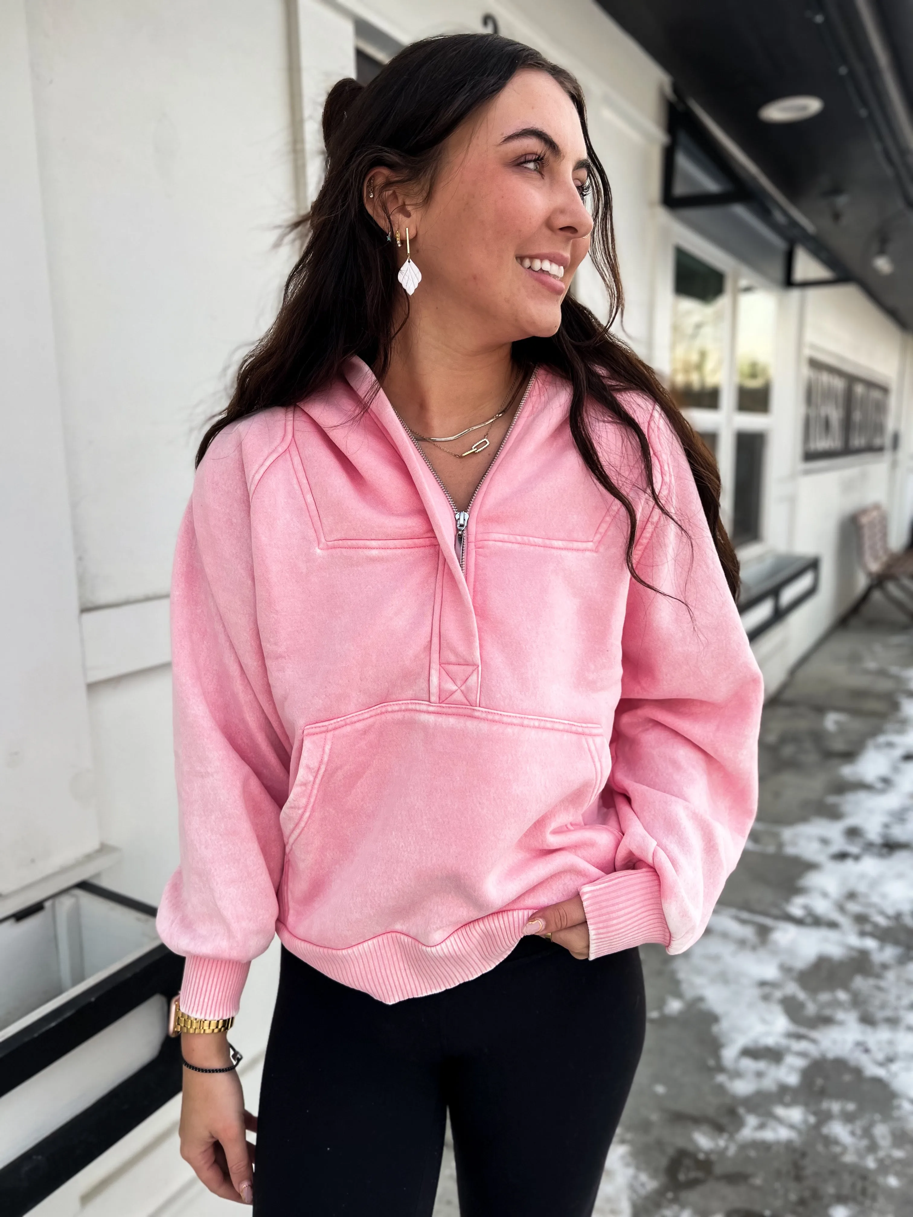 Casual Charm Oversized Kangaroo Hoodie- DK Pink