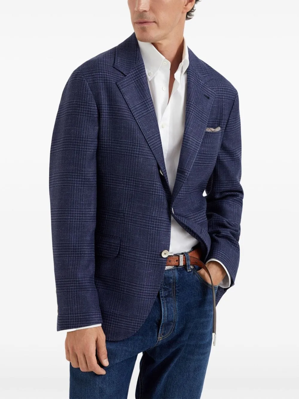 Check-Pattern Single-Breasted Blazer