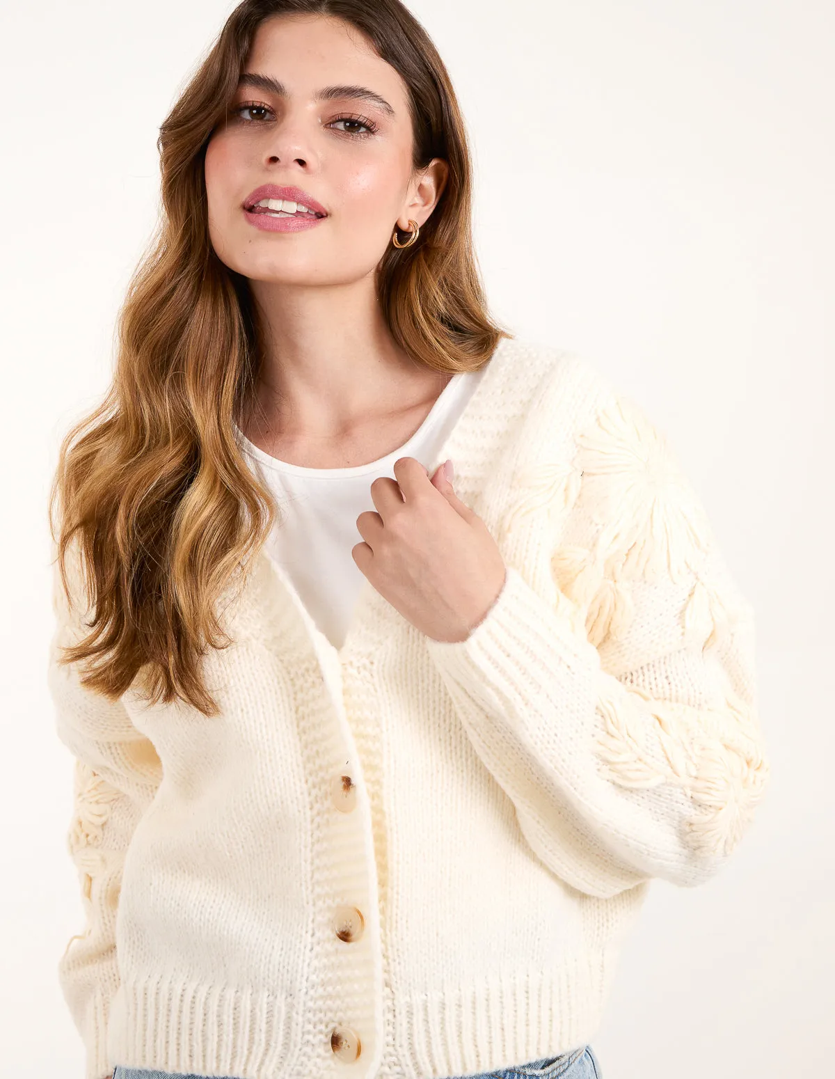 Chunky Flower Embroidery Knit Cardigan