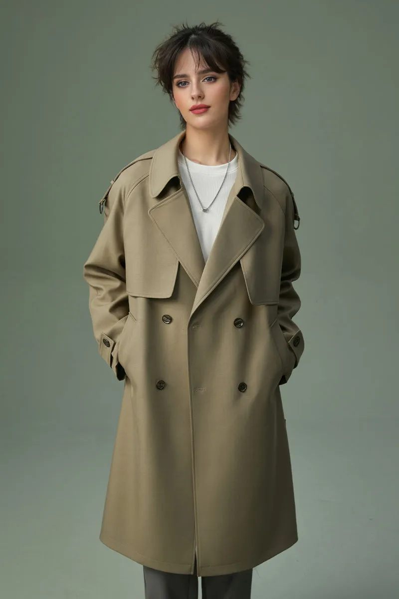 Classic London Style Mid-length Double Breasted Black Trench Coat