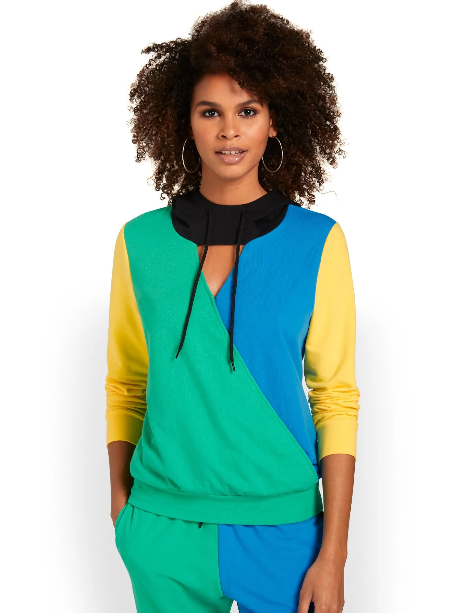 Colorblock Cut-Out French Terry Hoodie - Multicolored