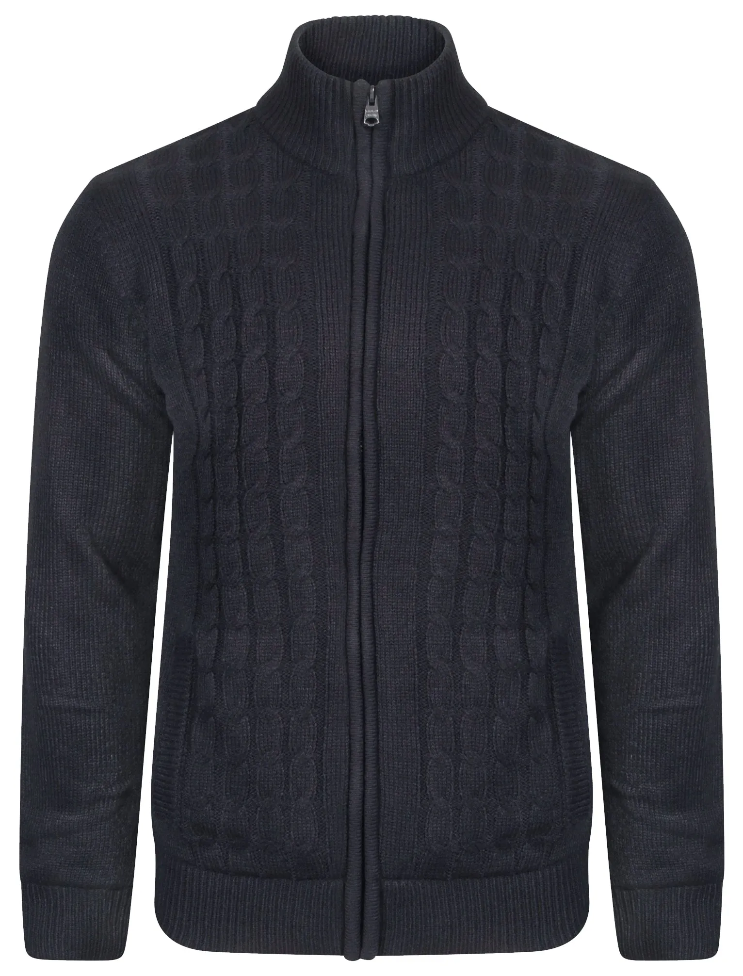 Cone Heavy Cable Knit Fleece Lined Cardigan in Dark Navy - Kensington Eastside