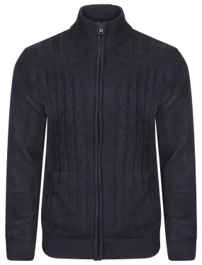 Cone Heavy Cable Knit Fleece Lined Cardigan in Dark Navy - Kensington Eastside