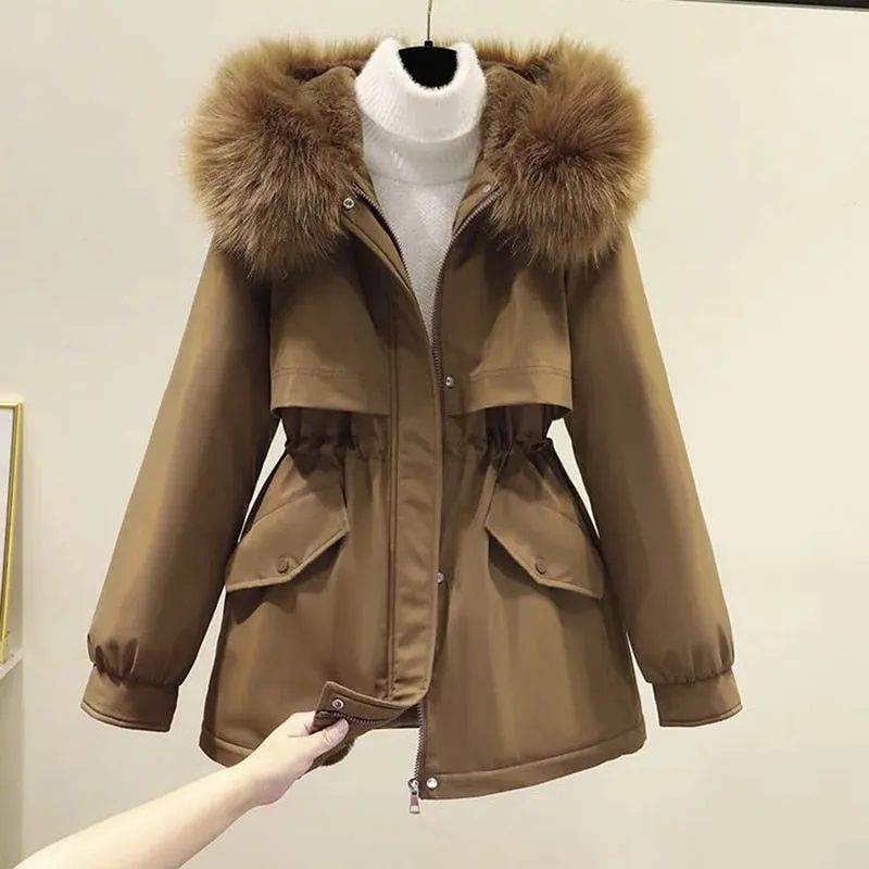 Cotton Padded Mid-Length Down Coat Women's Warm Winter Jacket