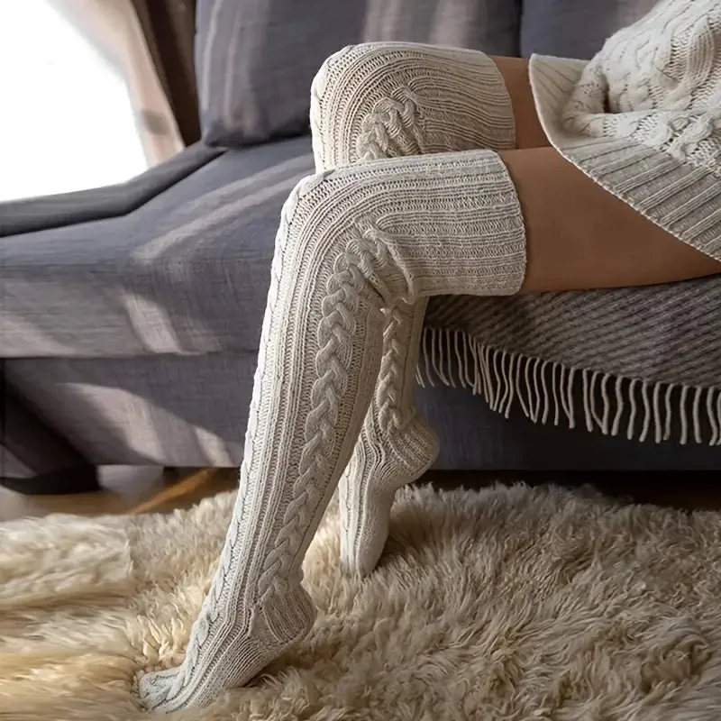 Cozy Cotton Knit Thigh Highs