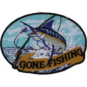 Daniel Smart Marlin Gone Fishing Embroidered Iron on Patch, 3.5 x 2.5 inches