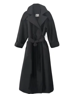 Delia Long Oversized Trench- Black Dupioni