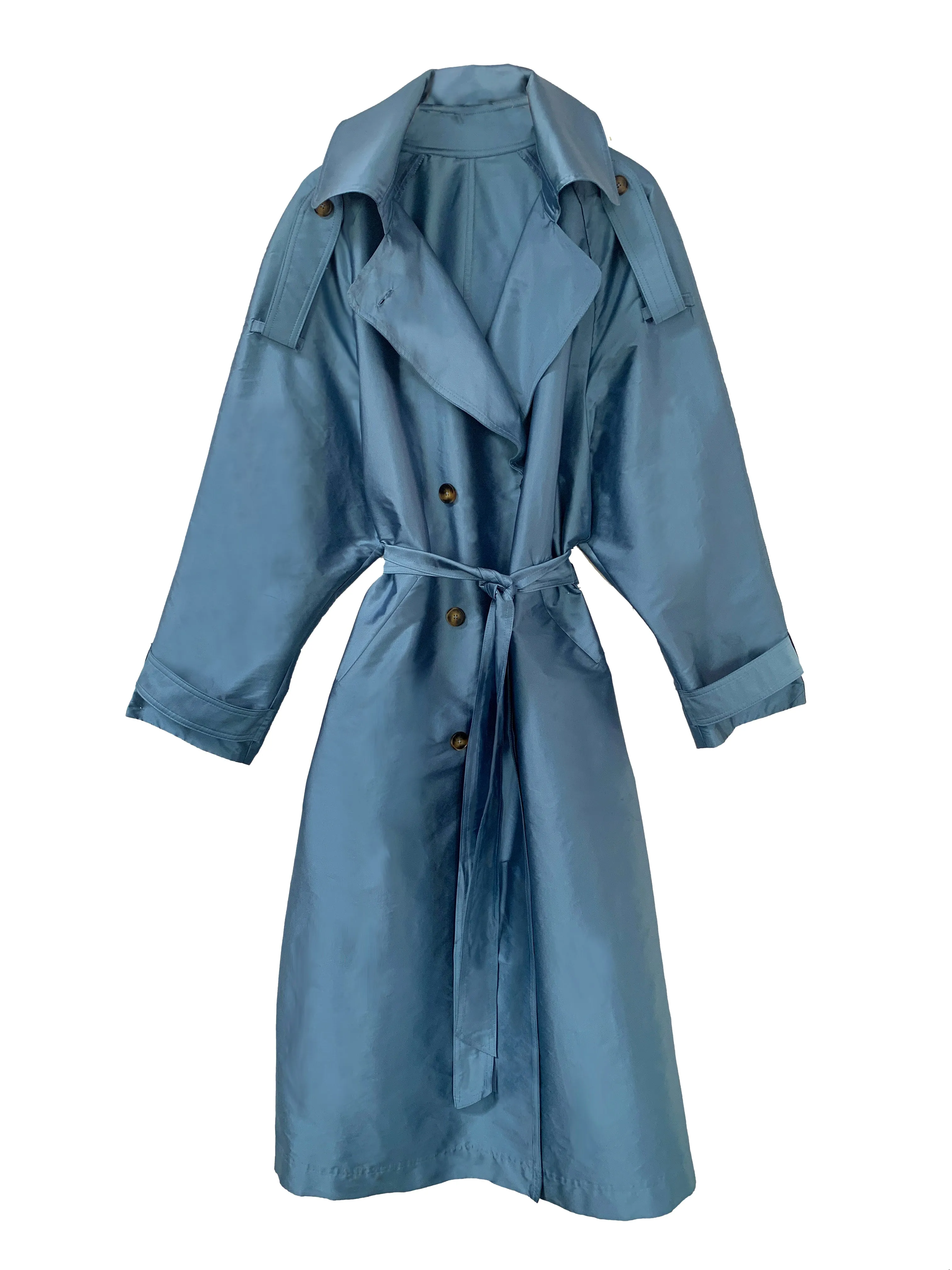 Delia Long Oversized Trench- Pale Blue