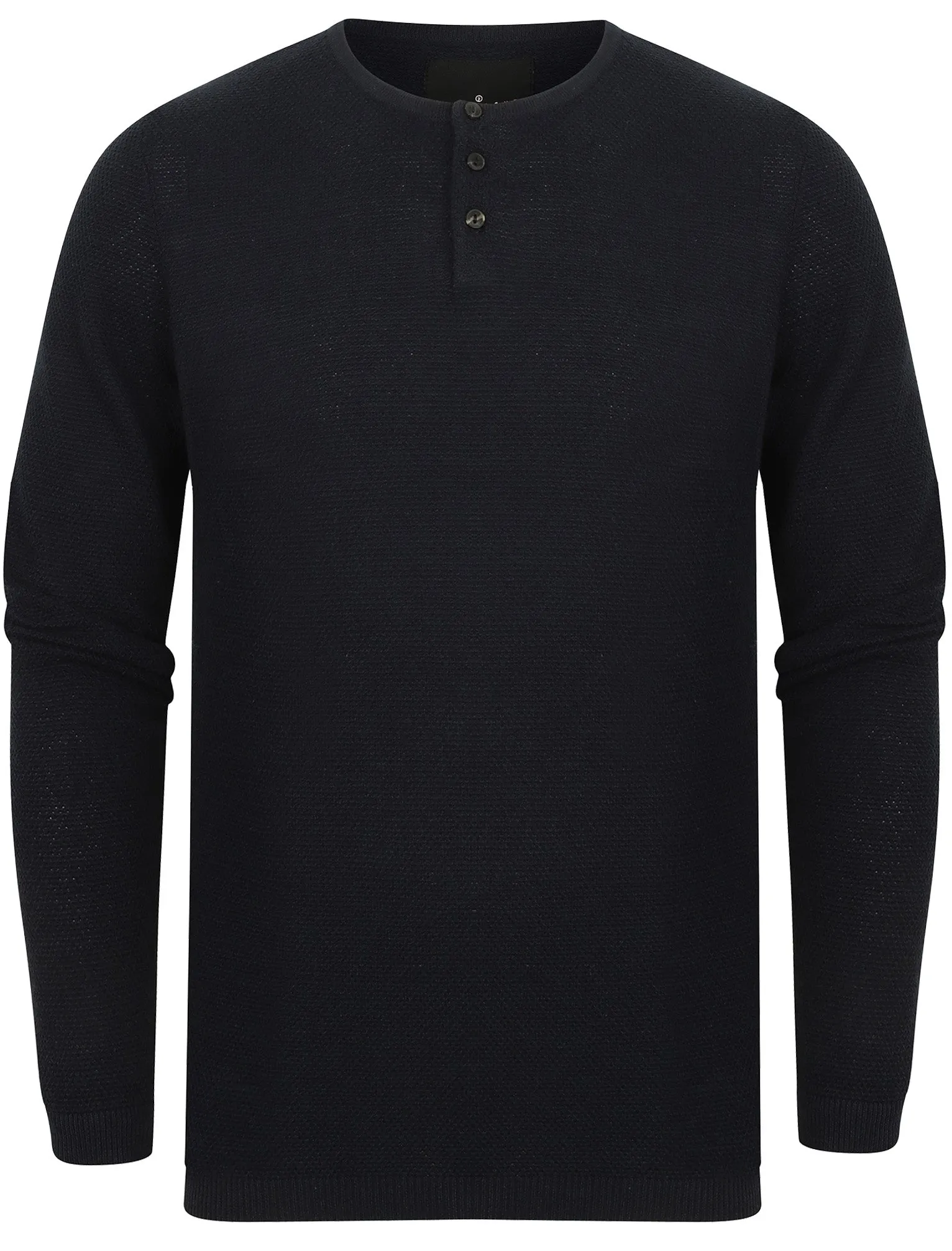 Deluca Henley Neck Textured Jumper In Dark Navy - Dissident