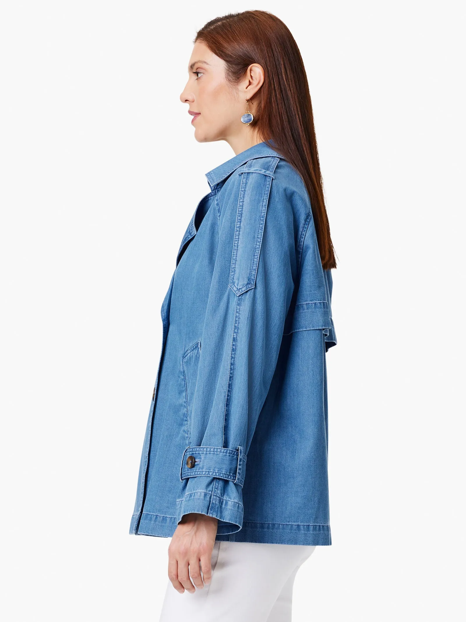 Denim Femme Trench Coat in Mid Wash