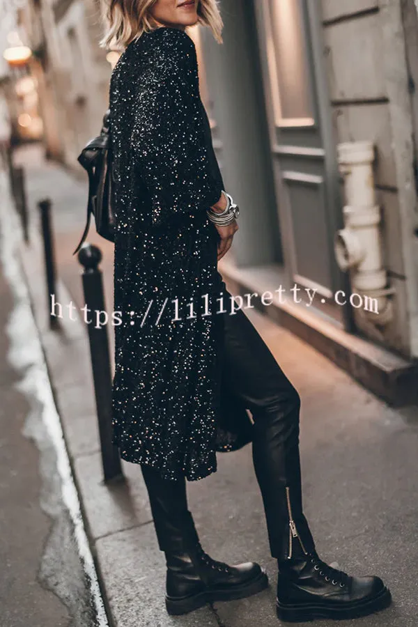 Disco Glamour Sequin Bell Sleeve Kimono