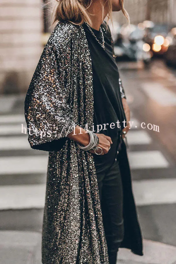 Disco Glamour Sequin Bell Sleeve Kimono