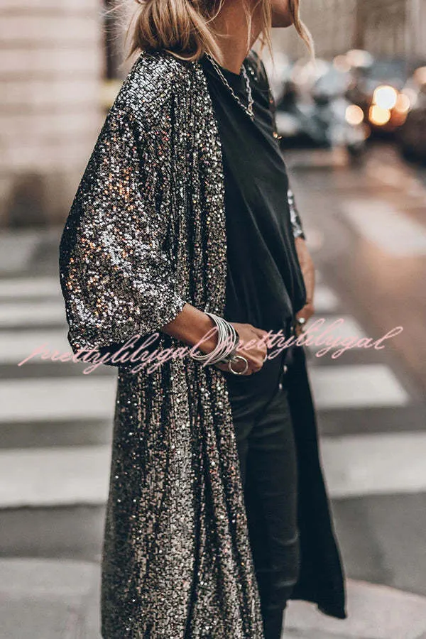 Disco Glamour Sequin Bell Sleeve Kimono