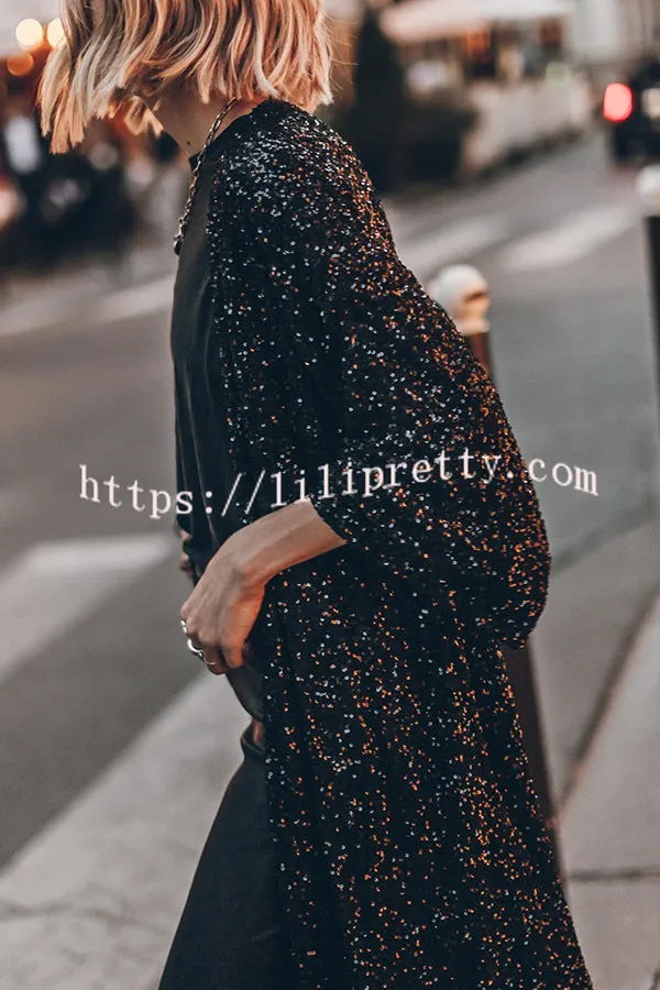 Disco Glamour Sequin Bell Sleeve Kimono