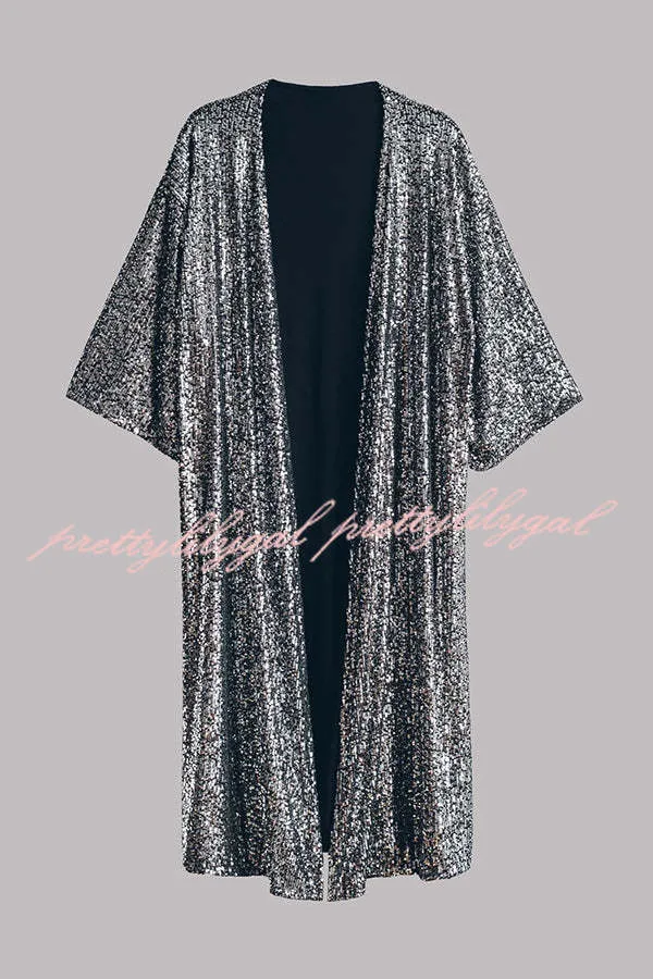 Disco Glamour Sequin Bell Sleeve Kimono