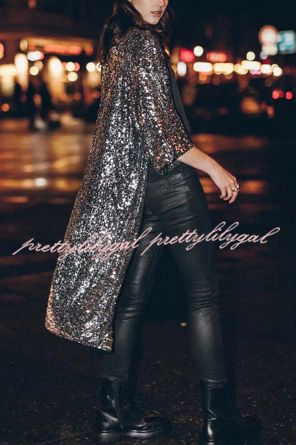 Disco Glamour Sequin Bell Sleeve Kimono