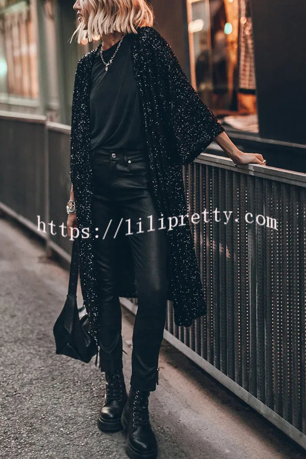 Disco Glamour Sequin Bell Sleeve Kimono