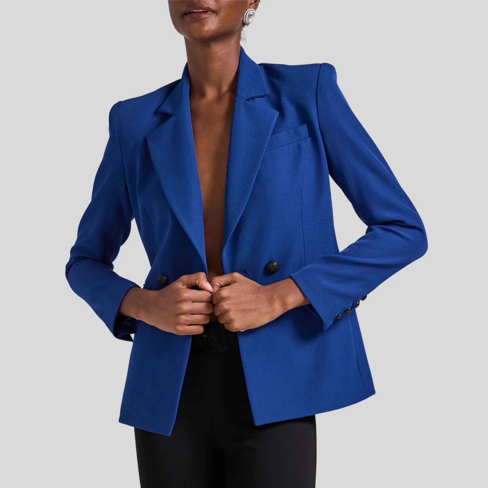 Double Button Crepe Blazer - Navy