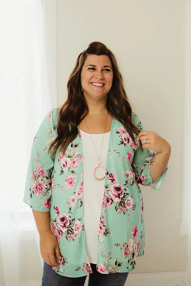 Floral Three Quarter Sleeve Kimono