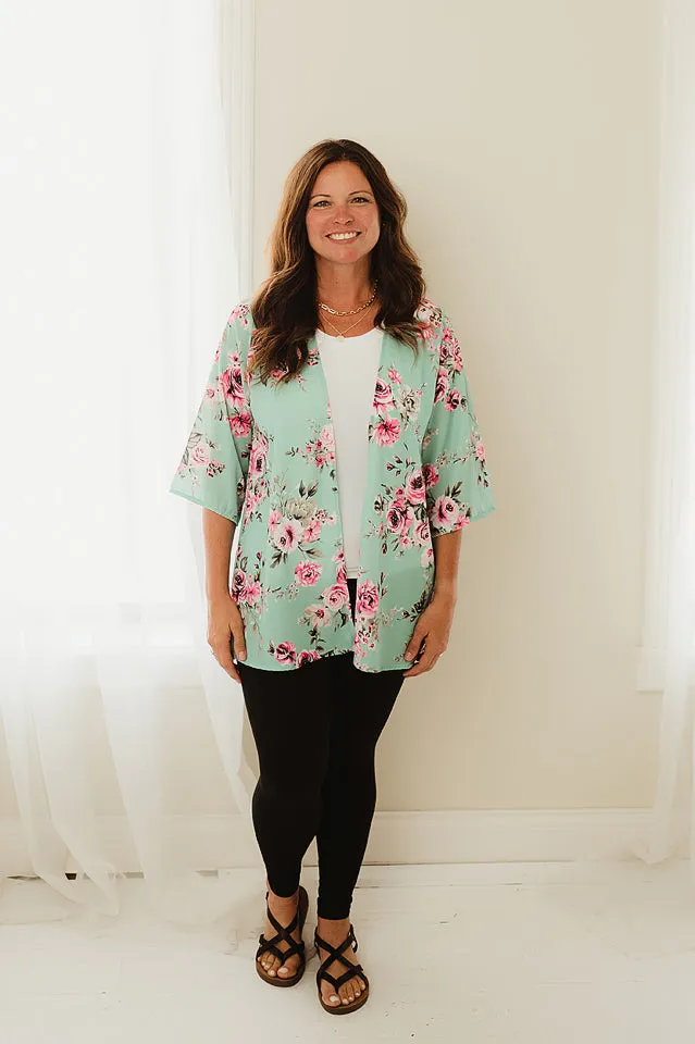 Floral Three Quarter Sleeve Kimono