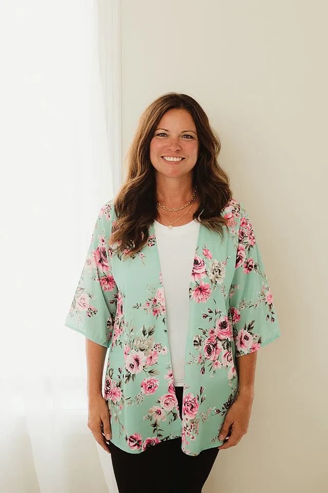 Floral Three Quarter Sleeve Kimono