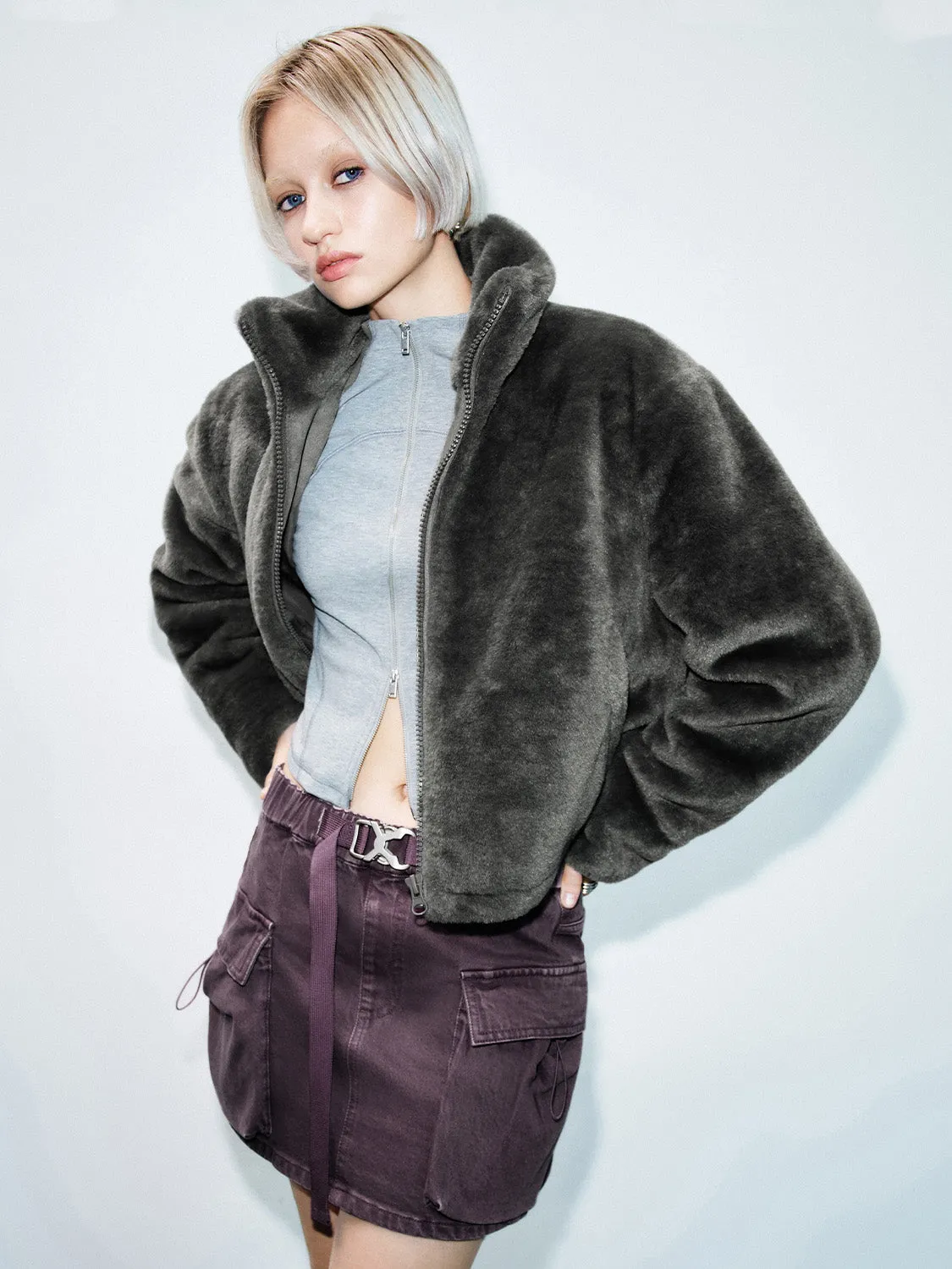 Fluffy High Collar Loose Jackets