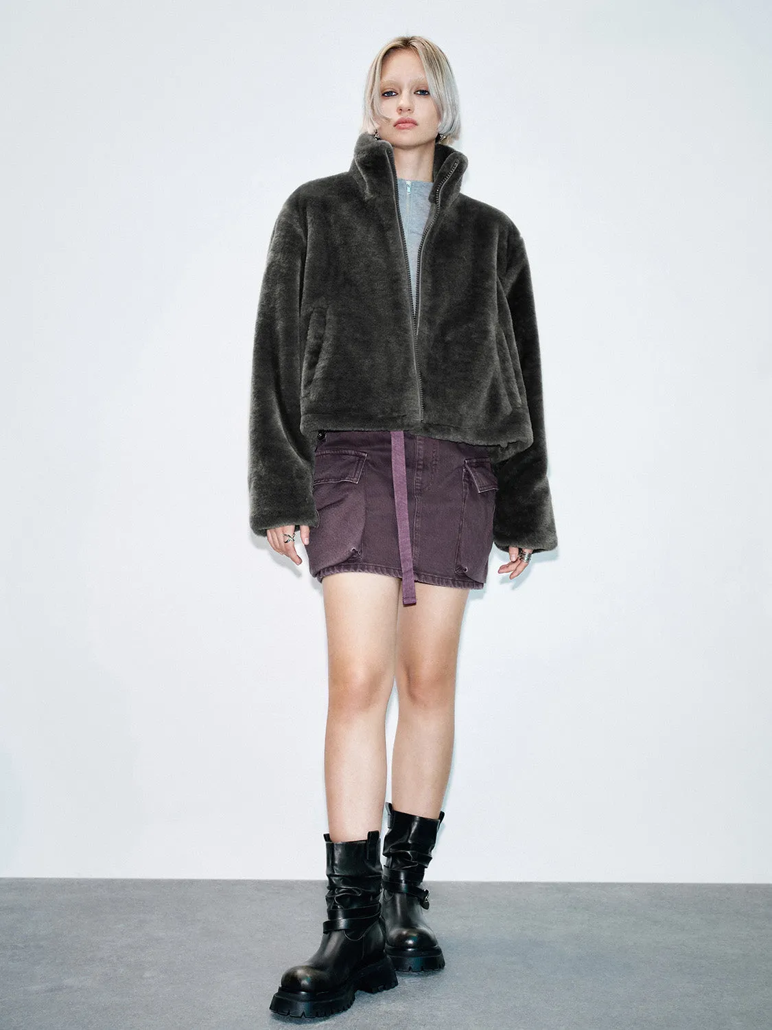 Fluffy High Collar Loose Jackets