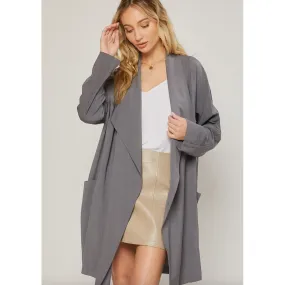 Gray Oversize Drape Front Trench Duster