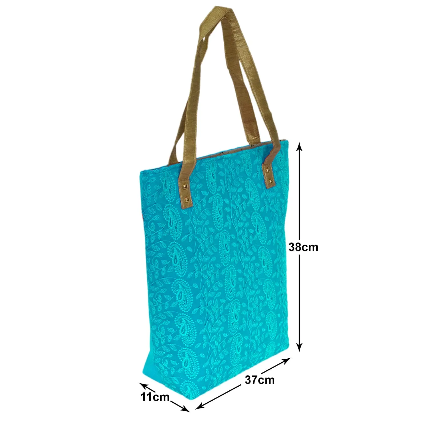 Heart Home Embroidery Polyester Shoulder Bag/Tote Bag/Handbag for Women & Girls with Carrying Handle (Blue)-50HH01151