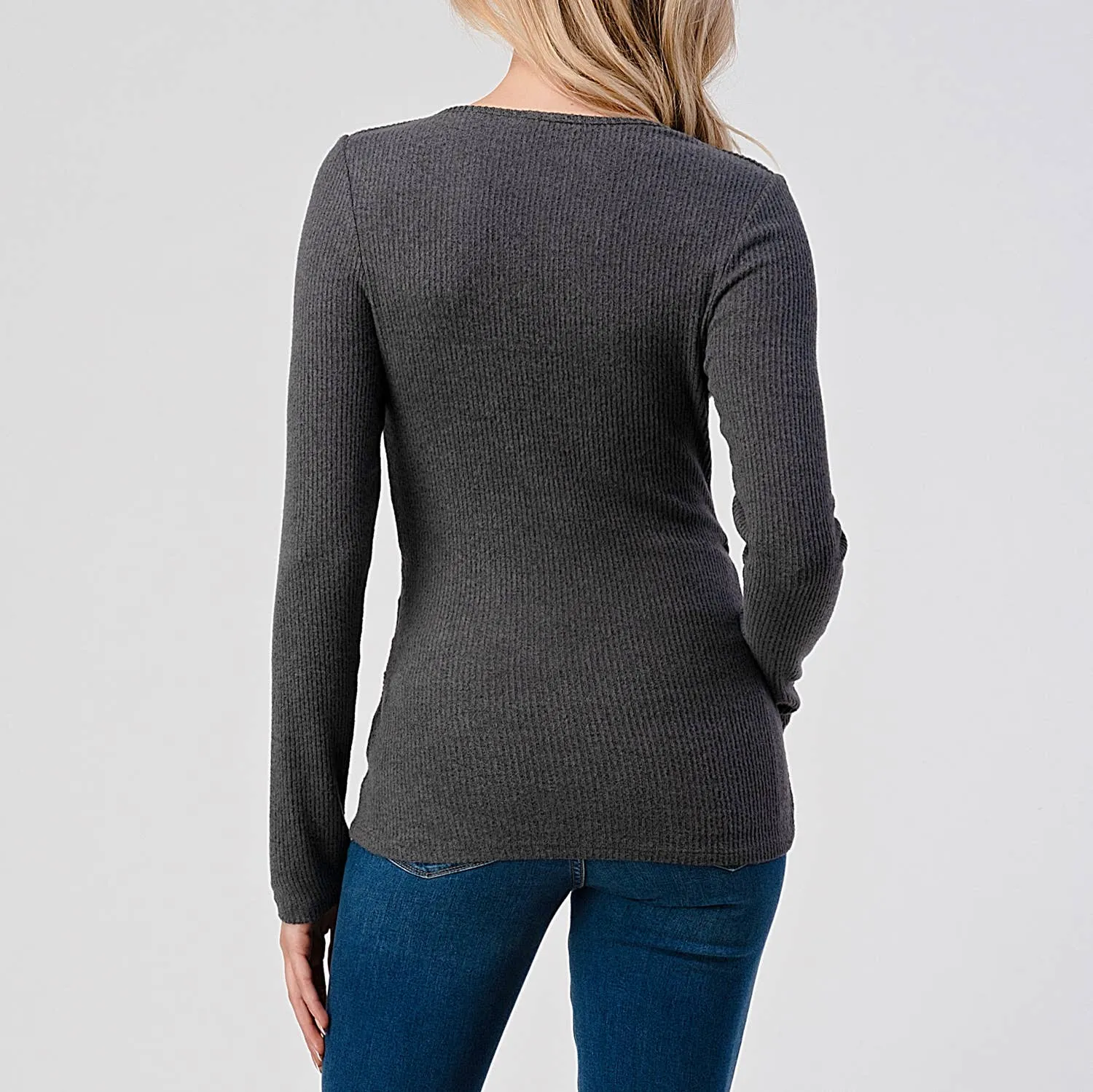 Heimious Surplice Brushed Knit Top | Charcoal