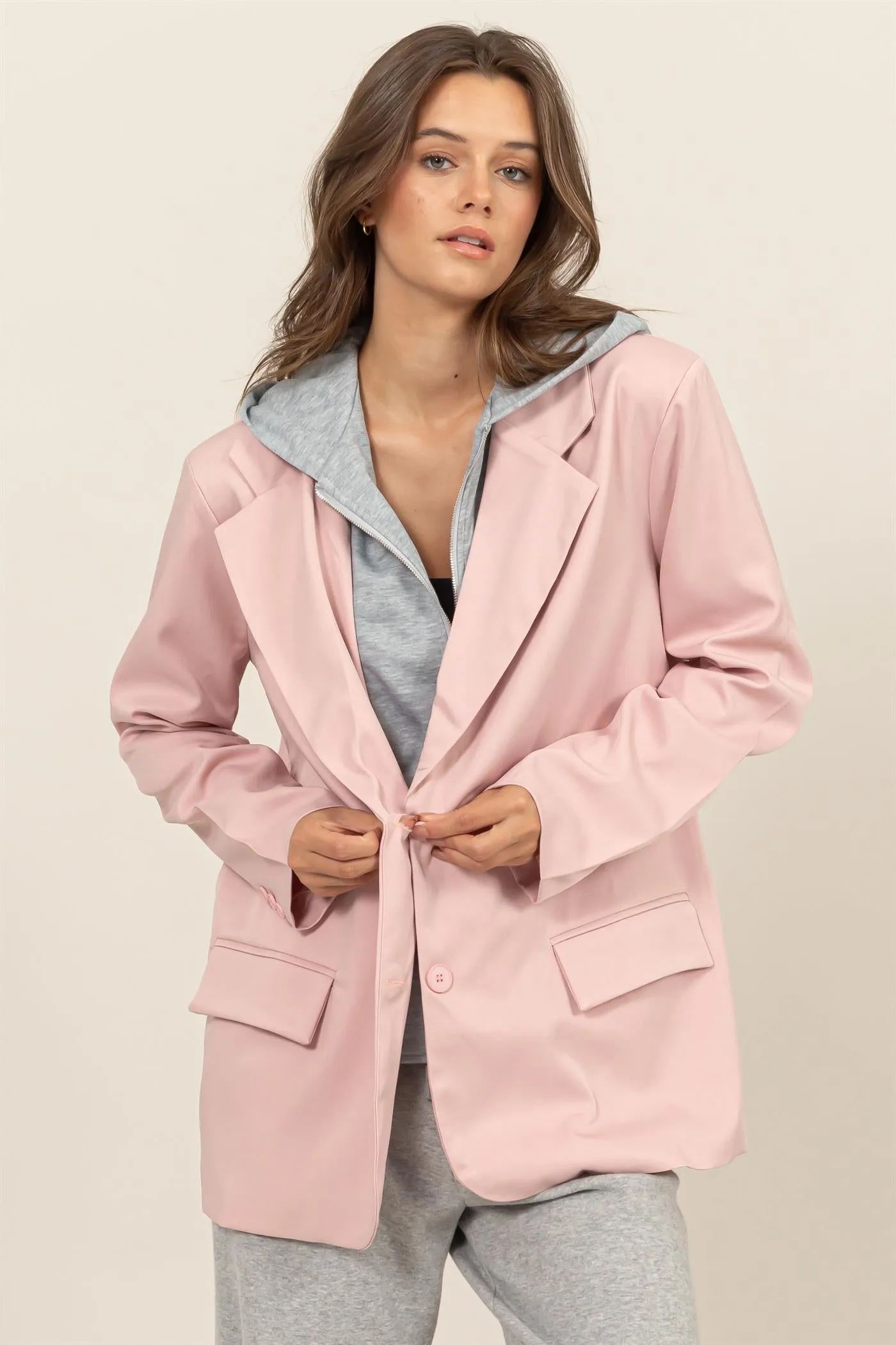 HF24F969-RELAXED TWOFER BLAZER WITH HOODIE INSERT