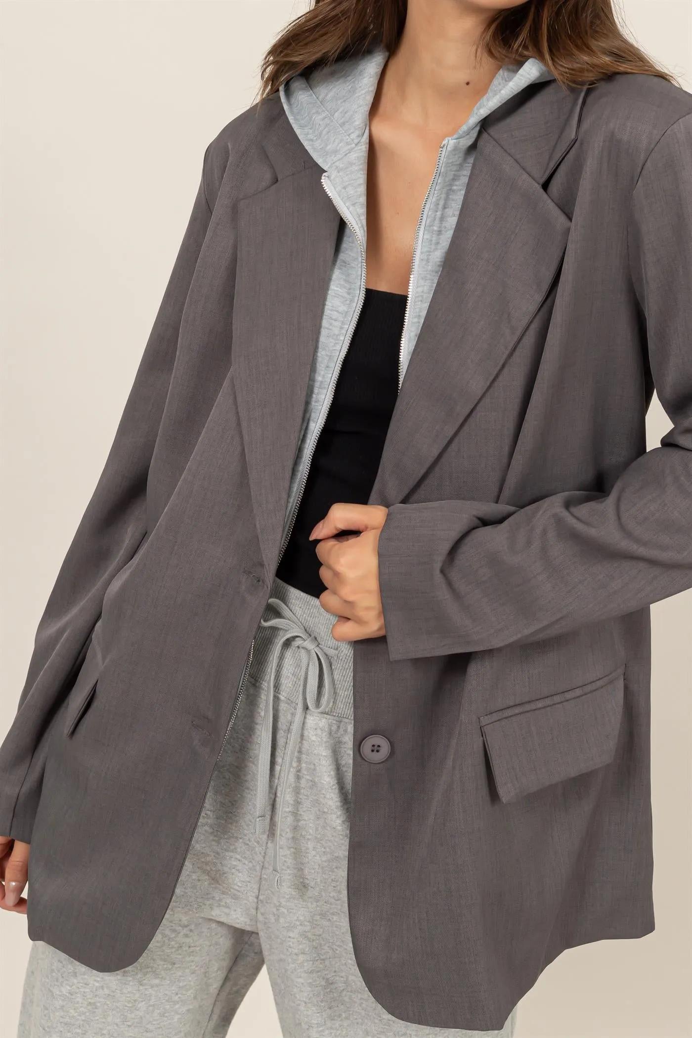 HF24F969-RELAXED TWOFER BLAZER WITH HOODIE INSERT