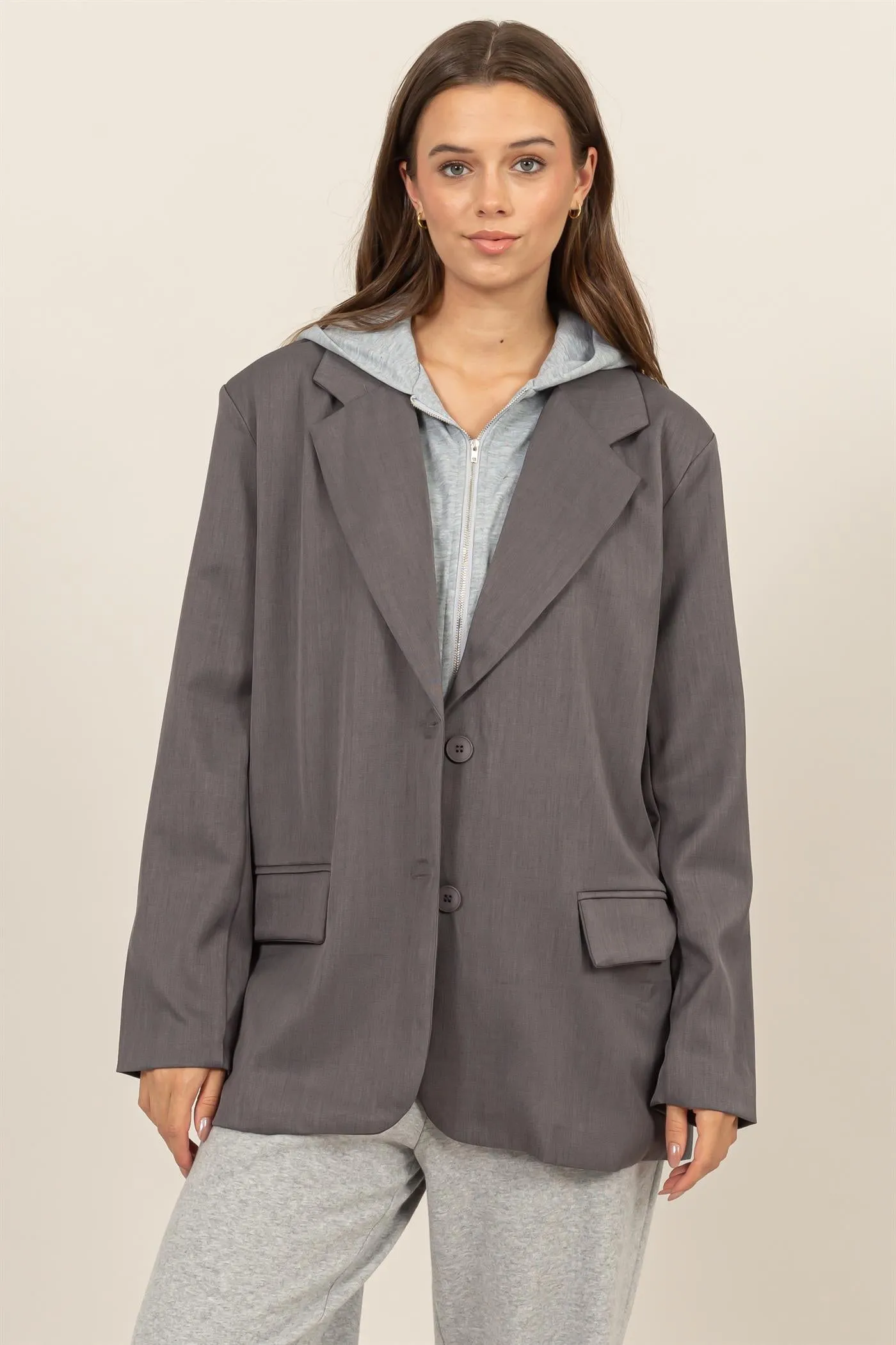 HF24F969-RELAXED TWOFER BLAZER WITH HOODIE INSERT