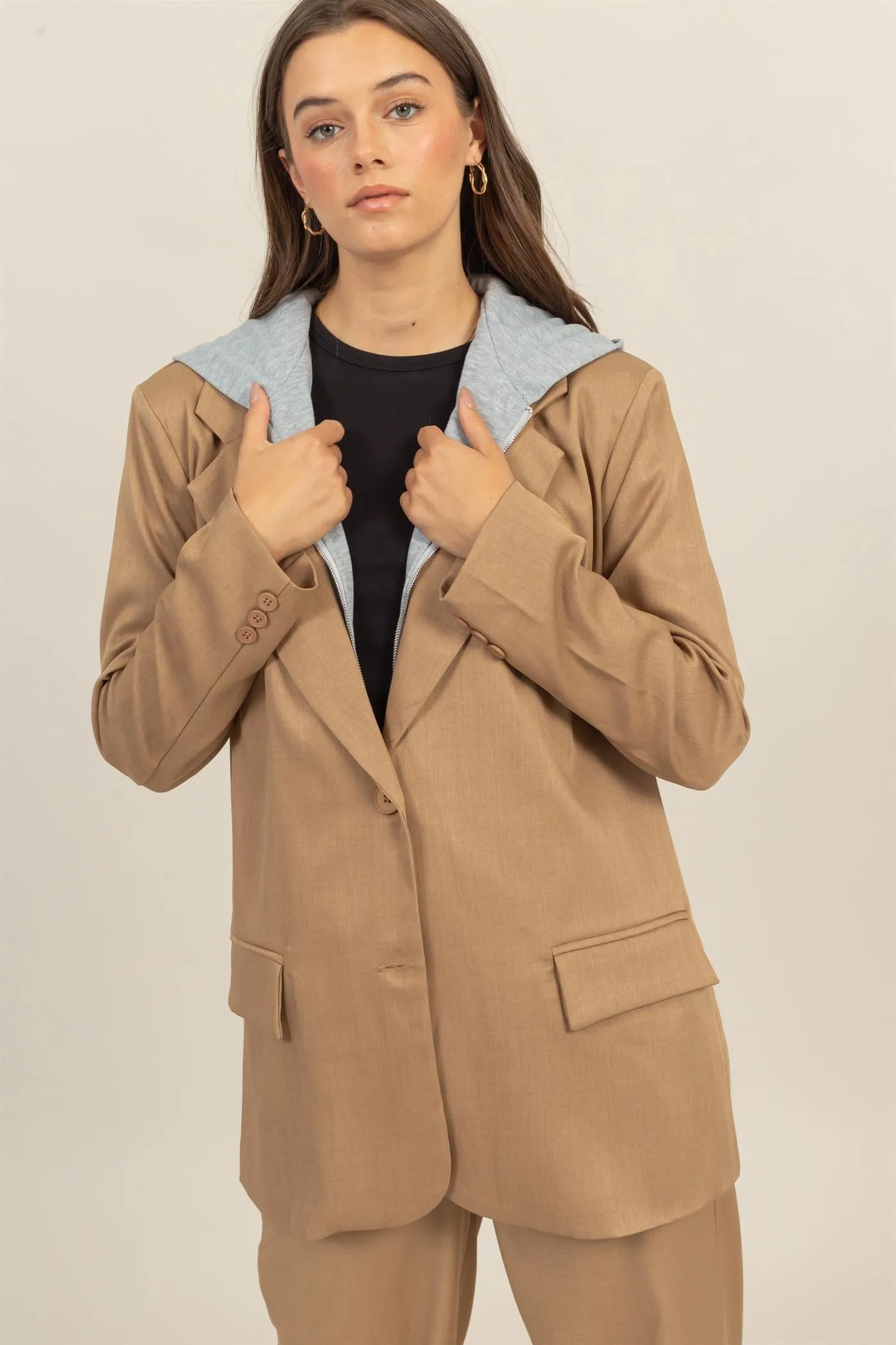 HF24F969-RELAXED TWOFER BLAZER WITH HOODIE INSERT