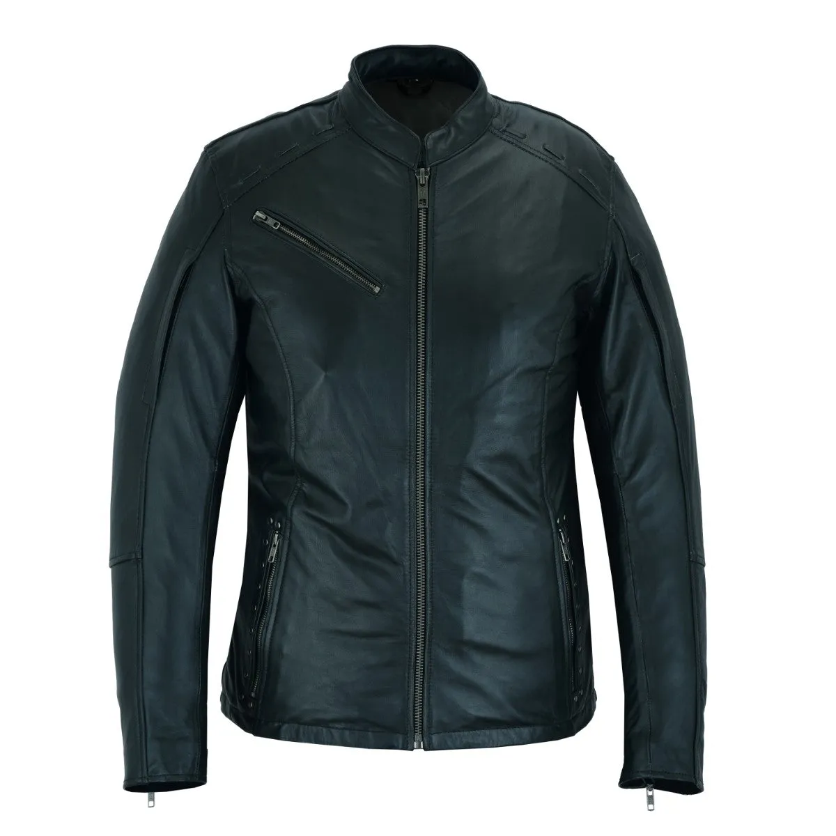 HML704B High Mileage Ladies Black Fringe and Rivet Leather Jacket