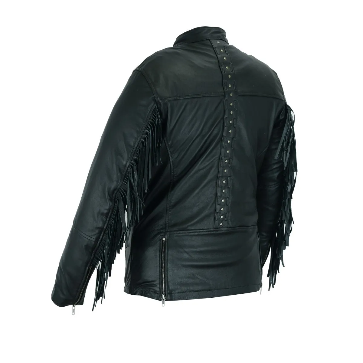 HML704B High Mileage Ladies Black Fringe and Rivet Leather Jacket