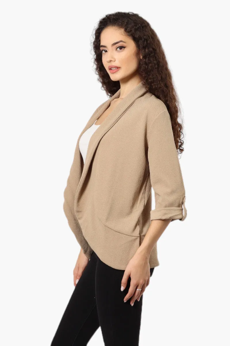 Impress Open Roll Up Sleeve Blazer - Beige