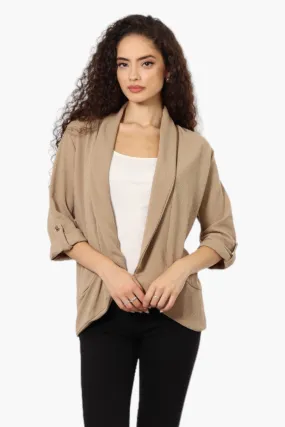 Impress Open Roll Up Sleeve Blazer - Beige