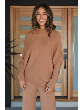 Italian Asymmetrical Sweater in Camel